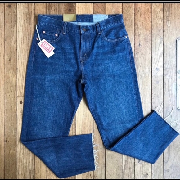 NWT Levi’s Levi Strauss Authorized Vintage 505 Cropped Raw Hem Blue Jeans Sz 30 - Picture 2 of 8